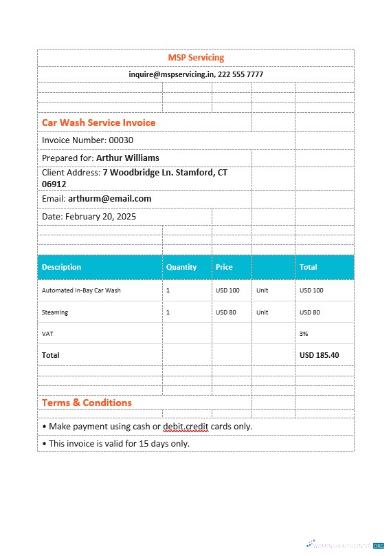 Download Car Wash Service Invoice Template Photoshop template